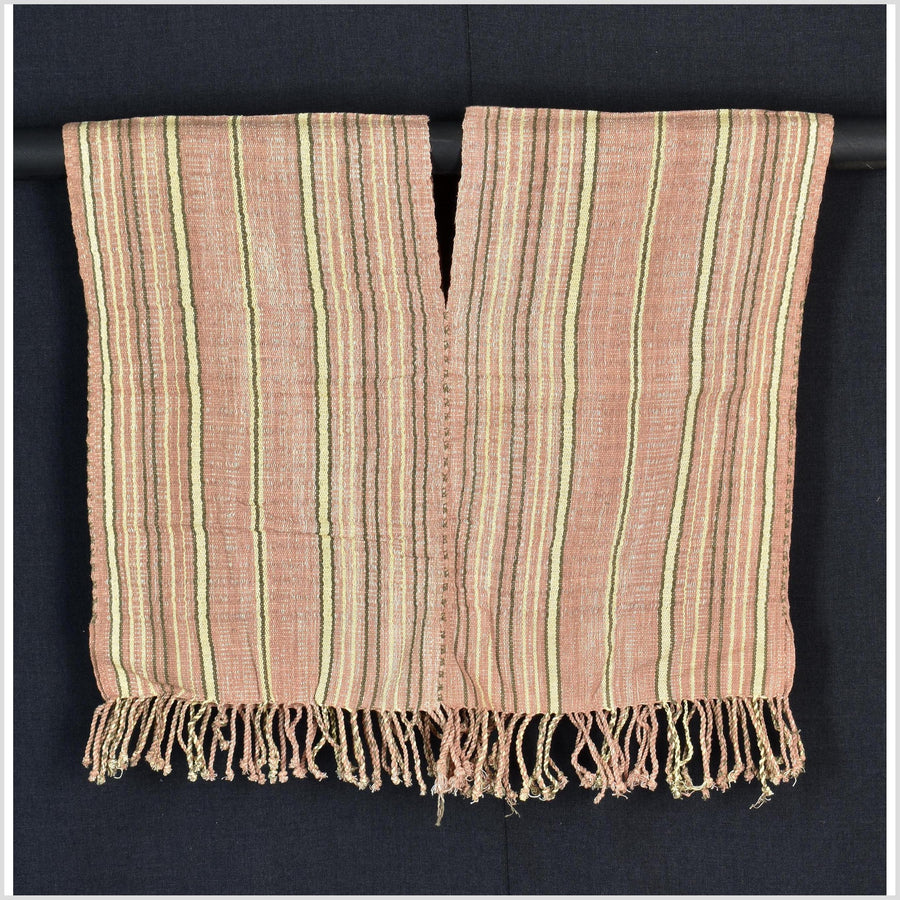 Natural organic dye cotton, handwoven neutral earth tone tribal textile, Karen Hmong fabric, Thai striped boho throw CLE132