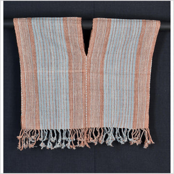 Natural organic dye cotton, handwoven neutral earth tone tribal textile, Karen Hmong fabric, Thai striped boho throw CLE133