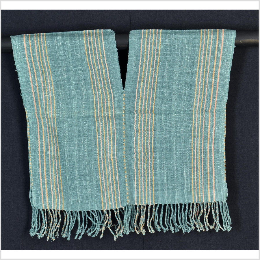 Natural organic dye cotton, handwoven neutral earth tone tribal textile, Karen Hmong fabric, Thai striped boho throw CLE134