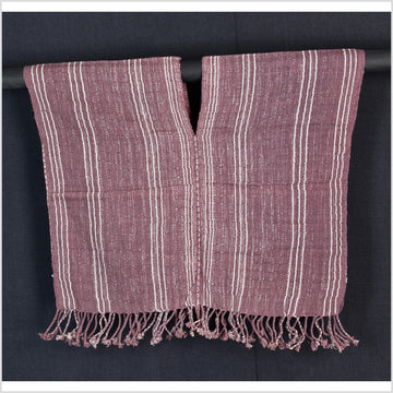Natural organic dye cotton, handwoven neutral earth tone tribal textile, Karen Hmong fabric, Thai striped boho throw CLE135