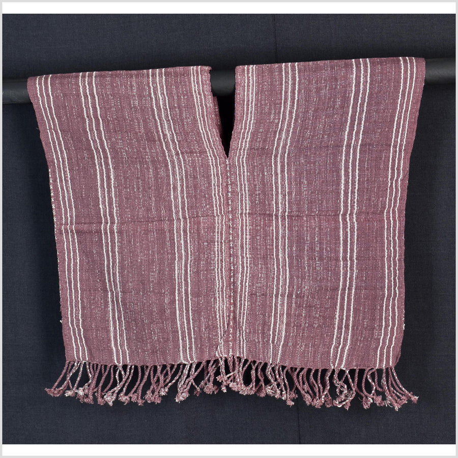 Natural organic dye cotton, handwoven neutral earth tone tribal textile, Karen Hmong fabric, Thai striped boho throw CLE135