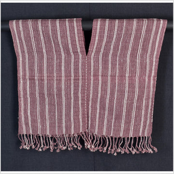 Natural organic dye cotton, handwoven neutral earth tone tribal textile, Karen Hmong fabric, Thai striped boho throw CLE136