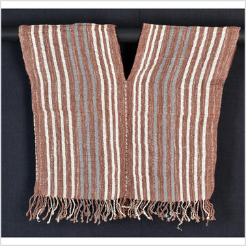 Natural organic dye cotton, handwoven neutral earth tone tribal textile, Karen Hmong fabric, Thai striped boho throw CLE137