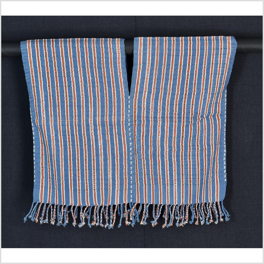 Natural organic dye cotton, handwoven neutral earth tone tribal textile, Karen Hmong fabric, Thai striped boho throw CLE138