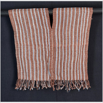 Natural organic dye cotton, handwoven neutral earth tone tribal textile, Karen Hmong fabric, Thai striped boho throw CLE139