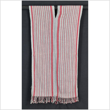 Natural organic dye cotton, handwoven neutral earth tone tribal textile, Karen Hmong fabric, Thai striped boho throw CLE13