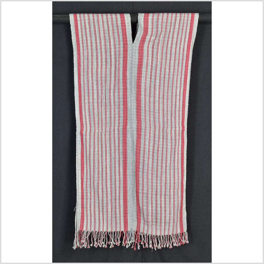Natural organic dye cotton, handwoven neutral earth tone tribal textile, Karen Hmong fabric, Thai striped boho throw CLE13