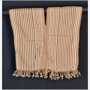 Natural organic dye cotton, handwoven neutral earth tone tribal textile, Karen Hmong fabric, Thai striped boho throw CLE141