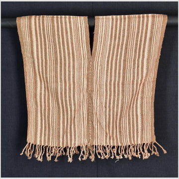 Natural organic dye cotton, handwoven neutral earth tone tribal textile, Karen Hmong fabric, Thai striped boho throw CLE142