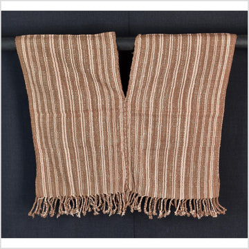 Natural organic dye cotton, handwoven neutral earth tone tribal textile, Karen Hmong fabric, Thai striped boho throw CLE143