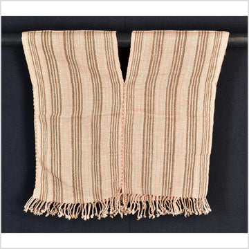 Natural organic dye cotton, handwoven neutral earth tone tribal textile, Karen Hmong fabric, Thai striped boho throw CLE144