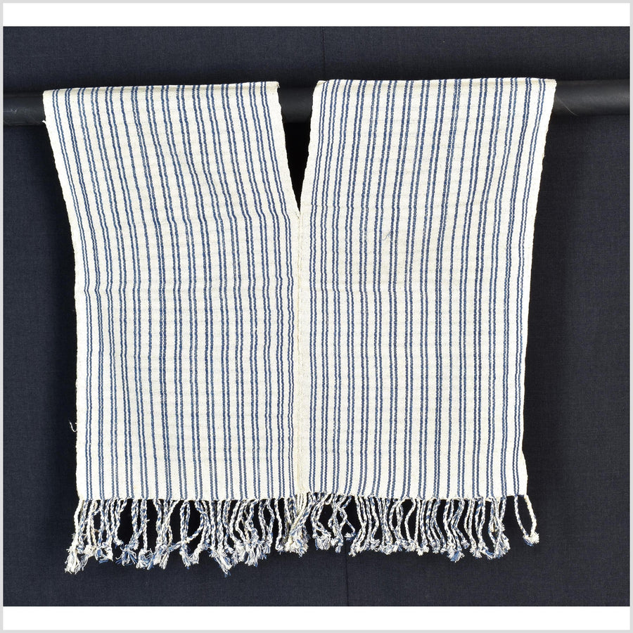 Natural organic dye cotton, handwoven neutral earth tone tribal textile, Karen Hmong fabric, Thai striped boho throw CLE145