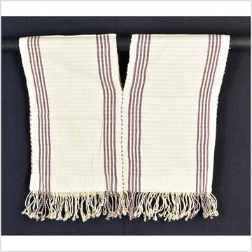 Natural organic dye cotton, handwoven neutral earth tone tribal textile, Karen Hmong fabric, Thai striped boho throw CLE146