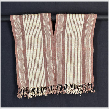 Natural organic dye cotton, handwoven neutral earth tone tribal textile, Karen Hmong fabric, Thai striped boho throw CLE147