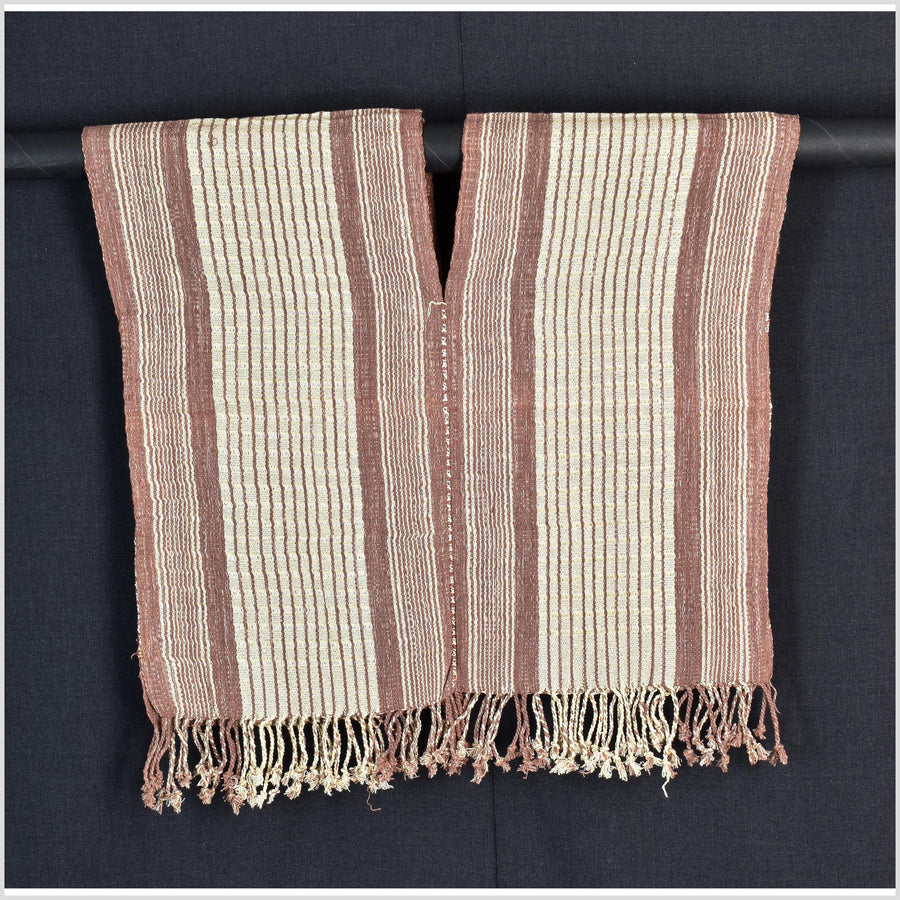 Natural organic dye cotton, handwoven neutral earth tone tribal textile, Karen Hmong fabric, Thai striped boho throw CLE147