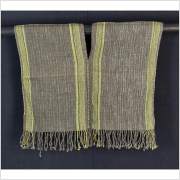 Natural organic dye cotton, handwoven neutral earth tone tribal textile, Karen Hmong fabric, Thai striped boho throw CLE149