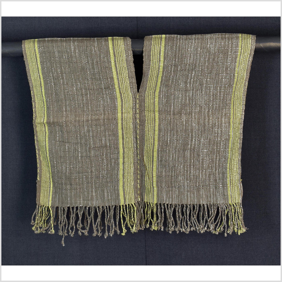 Natural organic dye cotton, handwoven neutral earth tone tribal textile, Karen Hmong fabric, Thai striped boho throw CLE149