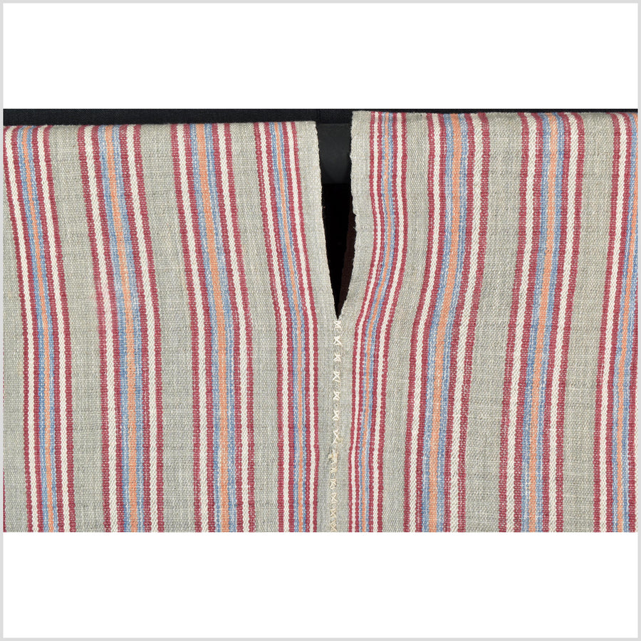 Natural organic dye cotton, handwoven neutral earth tone tribal textile, Karen Hmong fabric, Thai striped boho throw CLE14