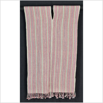 Natural organic dye cotton, handwoven neutral earth tone tribal textile, Karen Hmong fabric, Thai striped boho throw CLE14
