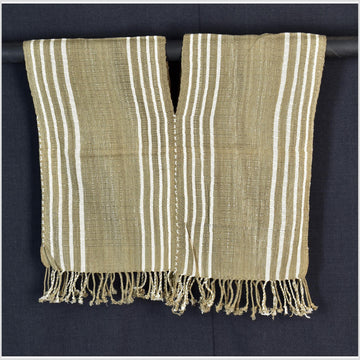 Natural organic dye cotton, handwoven neutral earth tone tribal textile, Karen Hmong fabric, Thai striped boho throw CLE150
