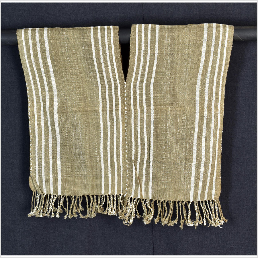Natural organic dye cotton, handwoven neutral earth tone tribal textile, Karen Hmong fabric, Thai striped boho throw CLE150