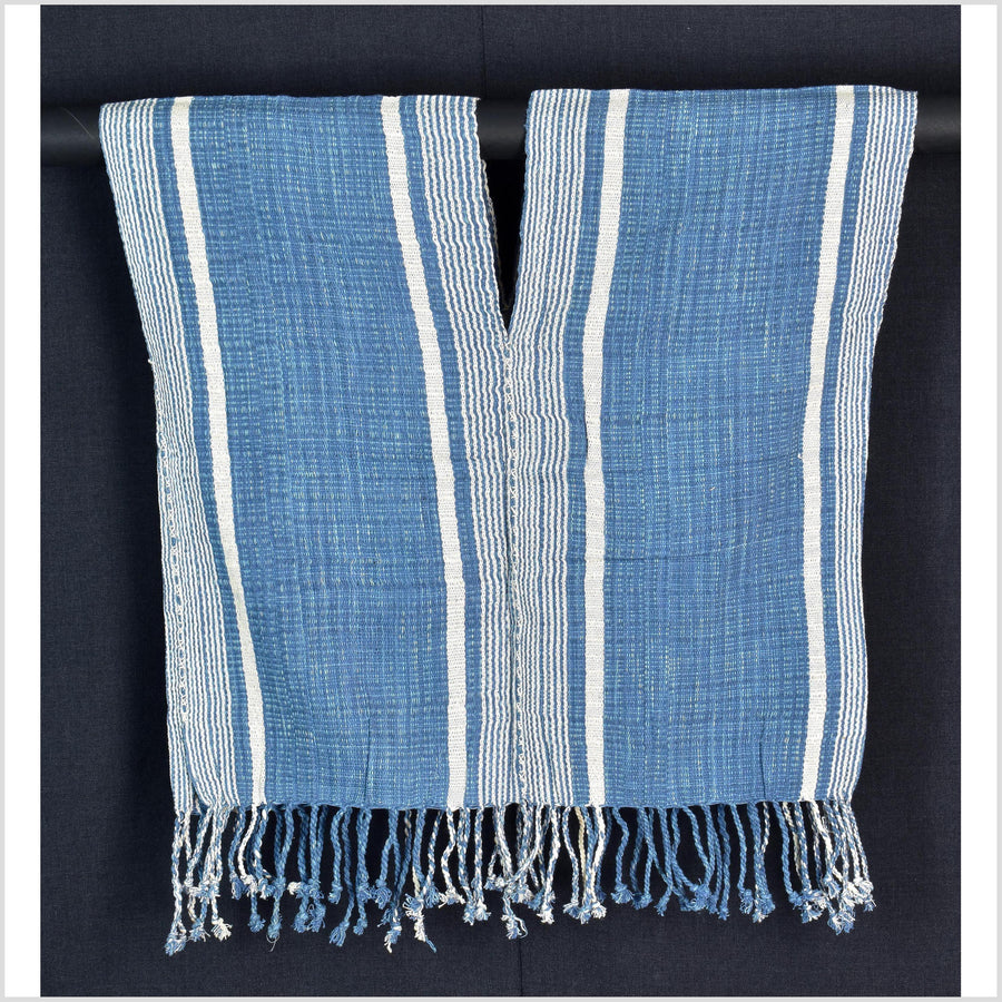 Natural organic dye cotton, handwoven neutral earth tone tribal textile, Karen Hmong fabric, Thai striped boho throw CLE151