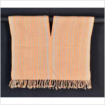 Natural organic dye cotton, handwoven neutral earth tone tribal textile, Karen Hmong fabric, Thai striped boho throw CLE152