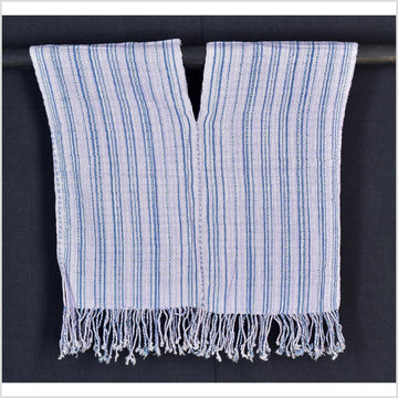 Natural organic dye cotton, handwoven neutral earth tone tribal textile, Karen Hmong fabric, Thai striped boho throw CLE153