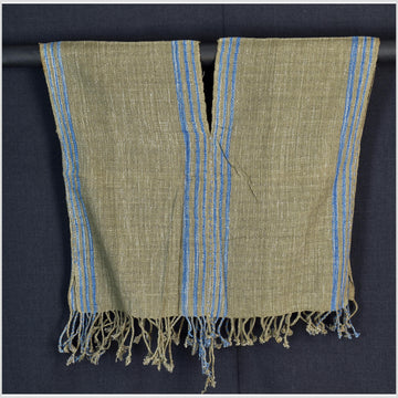 Natural organic dye cotton, handwoven neutral earth tone tribal textile, Karen Hmong fabric, Thai striped boho throw CLE154