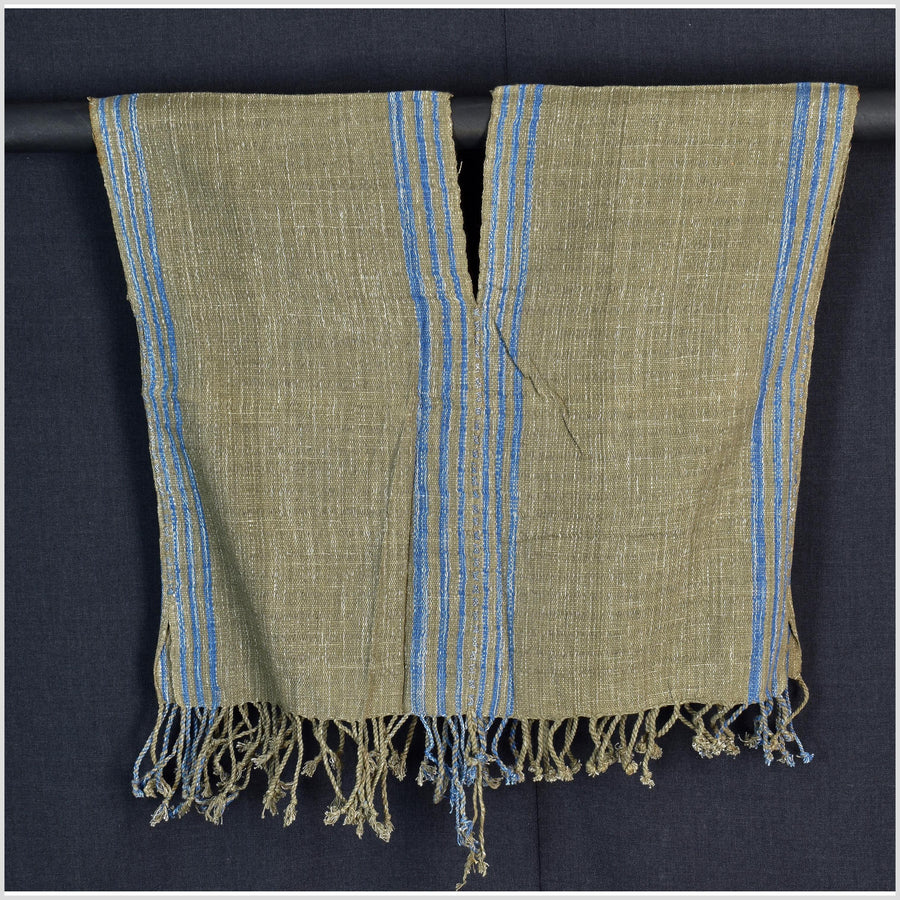 Natural organic dye cotton, handwoven neutral earth tone tribal textile, Karen Hmong fabric, Thai striped boho throw CLE154