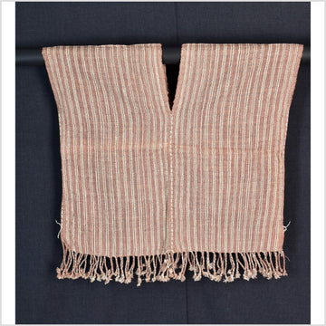 Natural organic dye cotton, handwoven neutral earth tone tribal textile, Karen Hmong fabric, Thai striped boho throw CLE155
