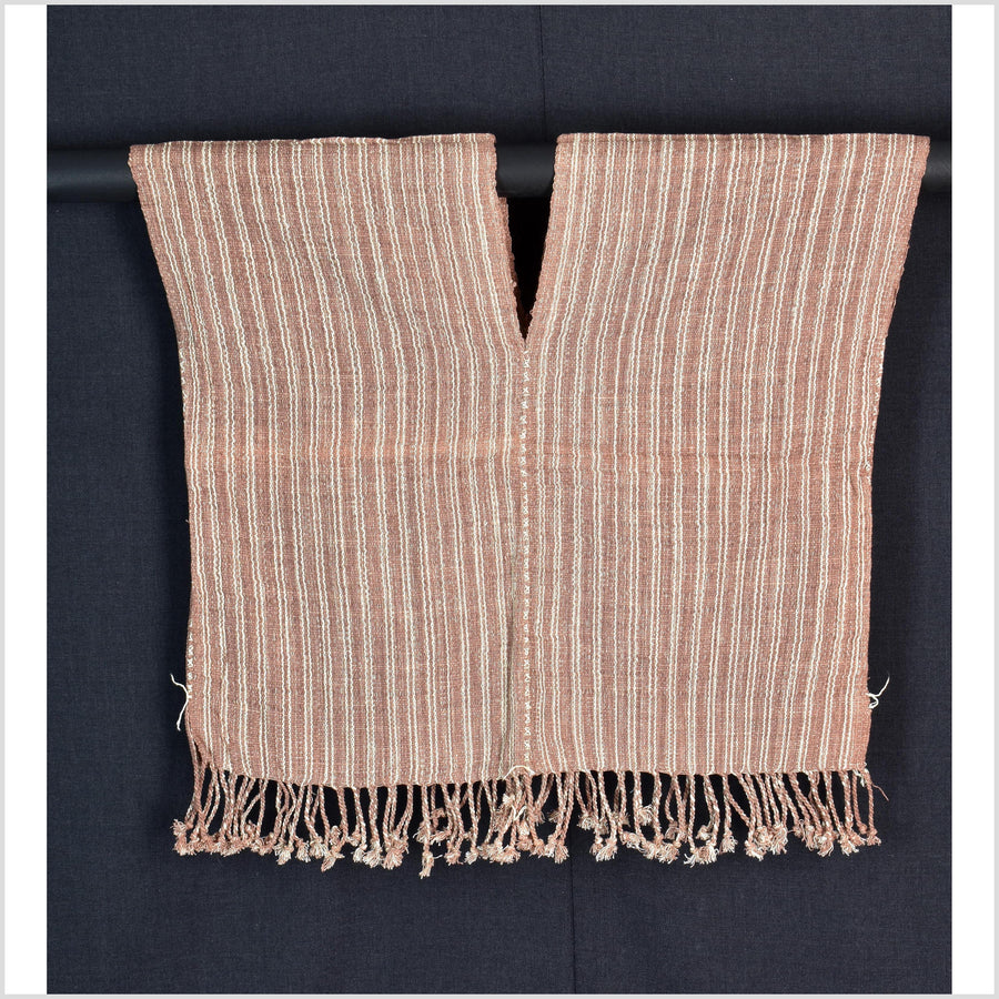 Natural organic dye cotton, handwoven neutral earth tone tribal textile, Karen Hmong fabric, Thai striped boho throw CLE155