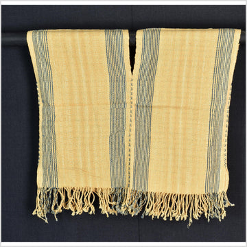 Natural organic dye cotton, handwoven neutral earth tone tribal textile, Karen Hmong fabric, Thai striped boho throw CLE156
