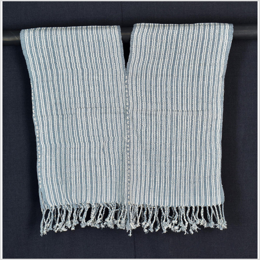 Natural organic dye cotton, handwoven neutral earth tone tribal textile, Karen Hmong fabric, Thai striped boho throw CLE158