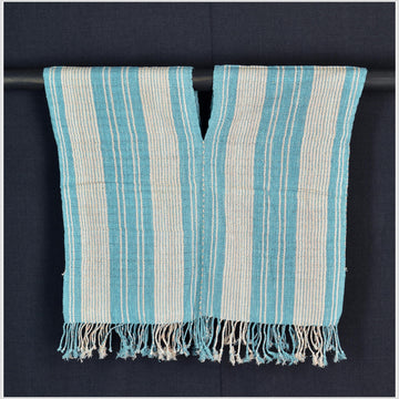 Natural organic dye cotton, handwoven neutral earth tone tribal textile, Karen Hmong fabric, Thai striped boho throw CLE159