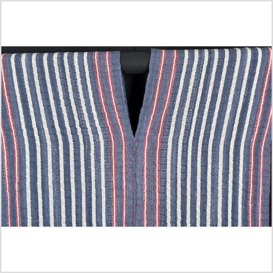 Natural organic dye cotton, handwoven neutral earth tone tribal textile, Karen Hmong fabric, Thai striped boho throw CLE15