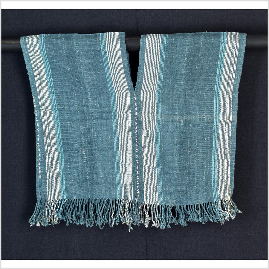 Natural organic dye cotton, handwoven neutral earth tone tribal textile, Karen Hmong fabric, Thai striped boho throw CLE160