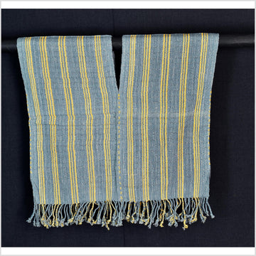 Natural organic dye cotton, handwoven neutral earth tone tribal textile, Karen Hmong fabric, Thai striped boho throw CLE161