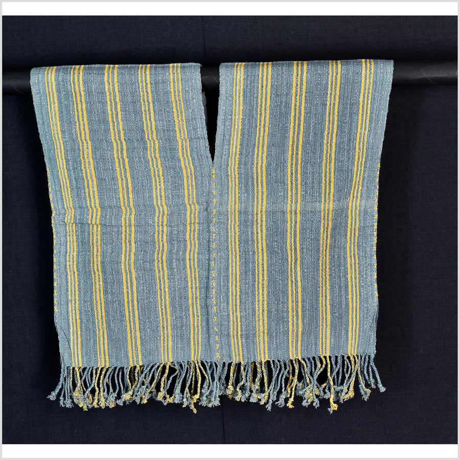 Natural organic dye cotton, handwoven neutral earth tone tribal textile, Karen Hmong fabric, Thai striped boho throw CLE161