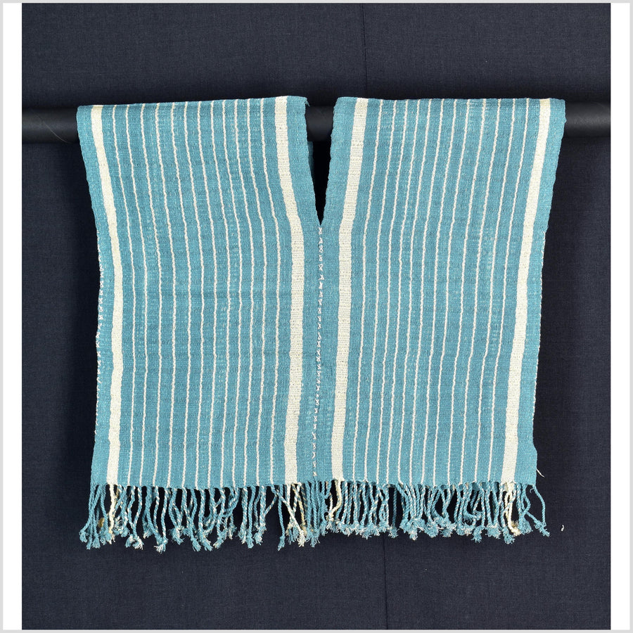 Natural organic dye cotton, handwoven neutral earth tone tribal textile, Karen Hmong fabric, Thai striped boho throw CLE162