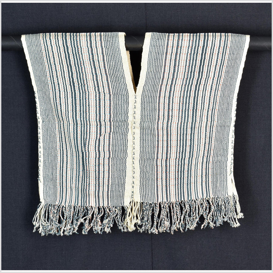 Natural organic dye cotton, handwoven neutral earth tone tribal textile, Karen Hmong fabric, Thai striped boho throw CLE164