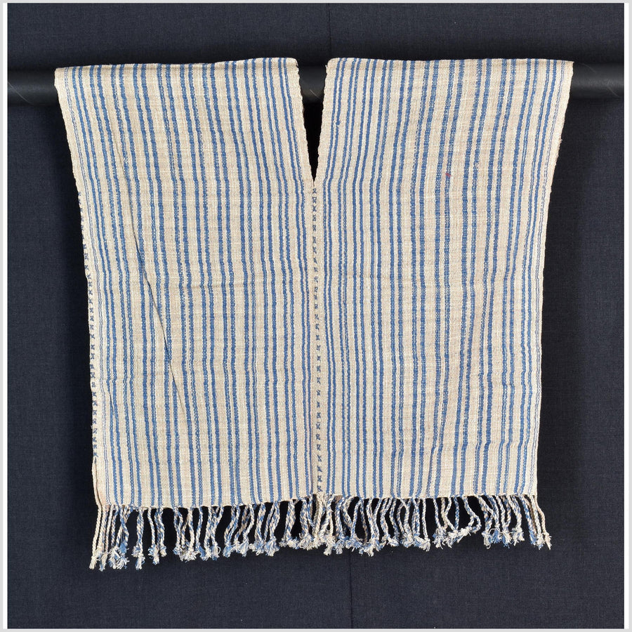 Natural organic dye cotton, handwoven neutral earth tone tribal textile, Karen Hmong fabric, Thai striped boho throw CLE165