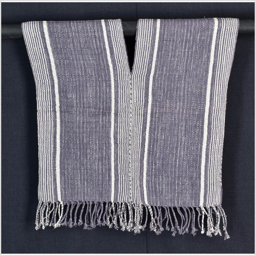 Natural organic dye cotton, handwoven neutral earth tone tribal textile, Karen Hmong fabric, Thai striped boho throw CLE166