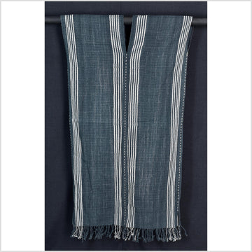 Natural organic dye cotton, handwoven neutral earth tone tribal textile, Karen Hmong fabric, Thai striped boho throw CLE167