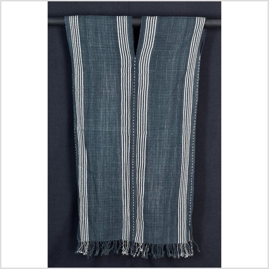 Natural organic dye cotton, handwoven neutral earth tone tribal textile, Karen Hmong fabric, Thai striped boho throw CLE167