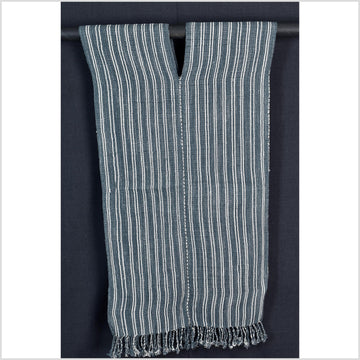 Natural organic dye cotton, handwoven neutral earth tone tribal textile, Karen Hmong fabric, Thai striped boho throw CLE169