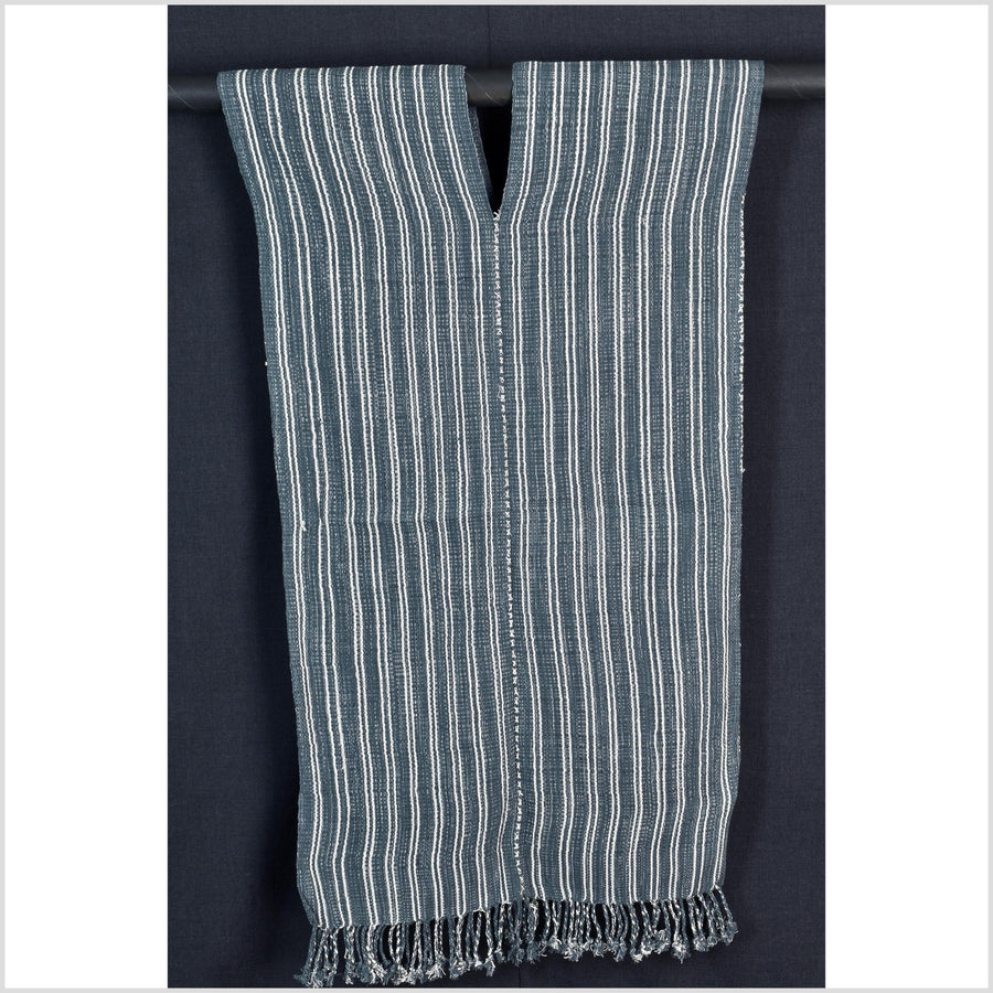 Natural organic dye cotton, handwoven neutral earth tone tribal textile, Karen Hmong fabric, Thai striped boho throw CLE169