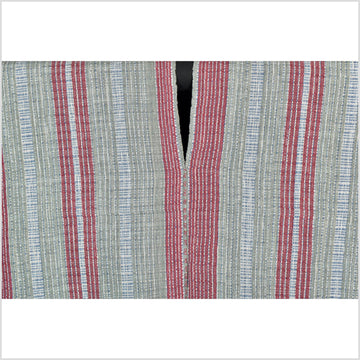 Natural organic dye cotton, handwoven neutral earth tone tribal textile, Karen Hmong fabric, Thai striped boho throw CLE16