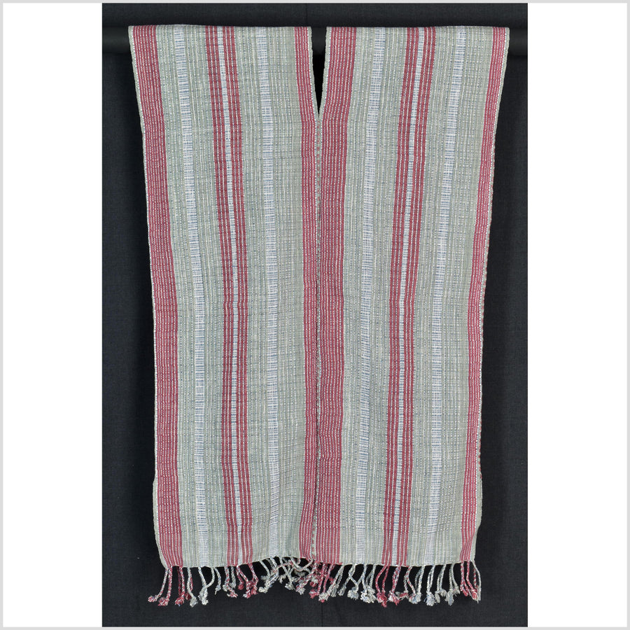 Natural organic dye cotton, handwoven neutral earth tone tribal textile, Karen Hmong fabric, Thai striped boho throw CLE16
