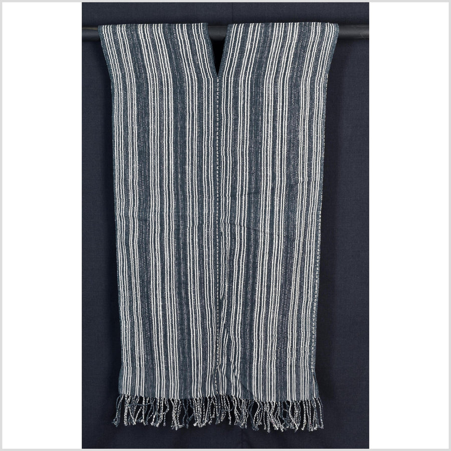 Natural organic dye cotton, handwoven neutral earth tone tribal textile, Karen Hmong fabric, Thai striped boho throw CLE170